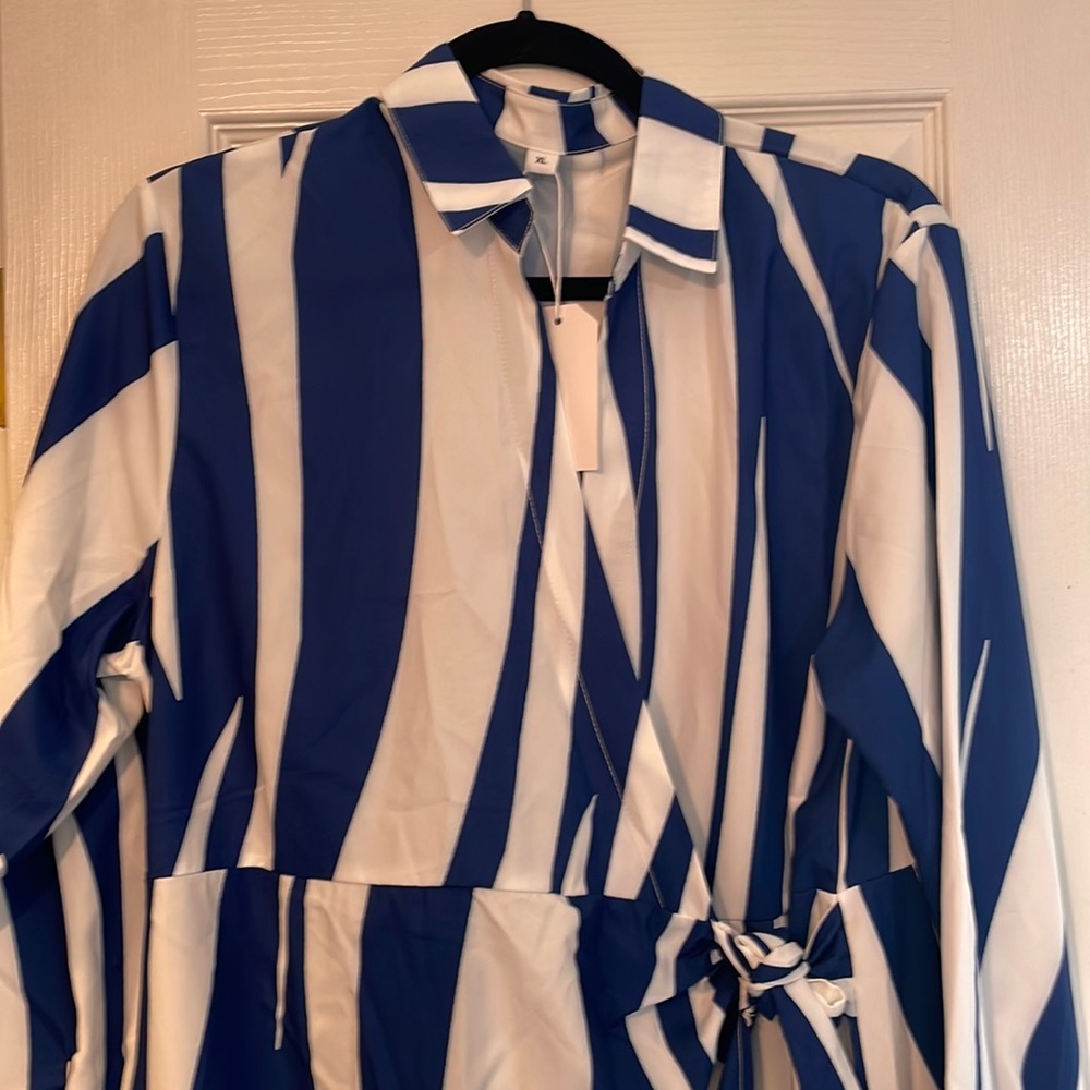 Blue & White Zebra Print Wrap Dress